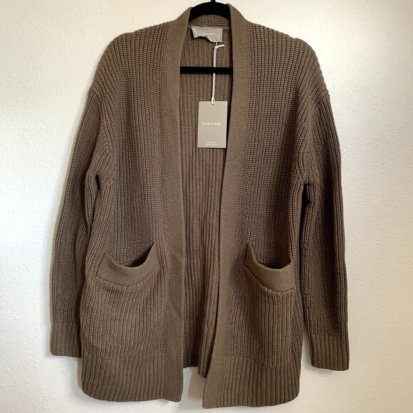 NWT Everlane The Oversized Cotton Ribbed Chunky Knit Cardigan in Clay - Picture 2 of 8